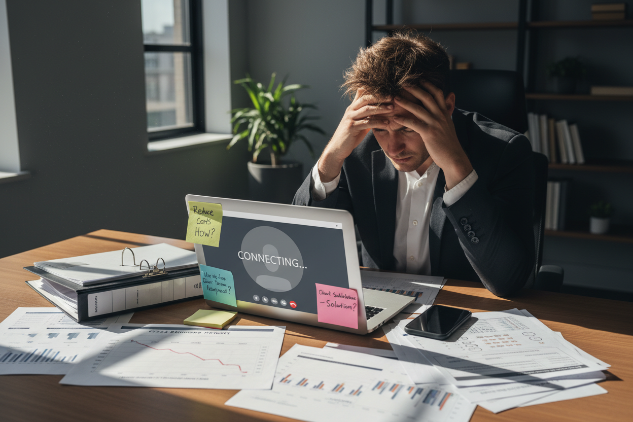 update to show this person struggling with finding the answers, no food in picture, just accountability to the client